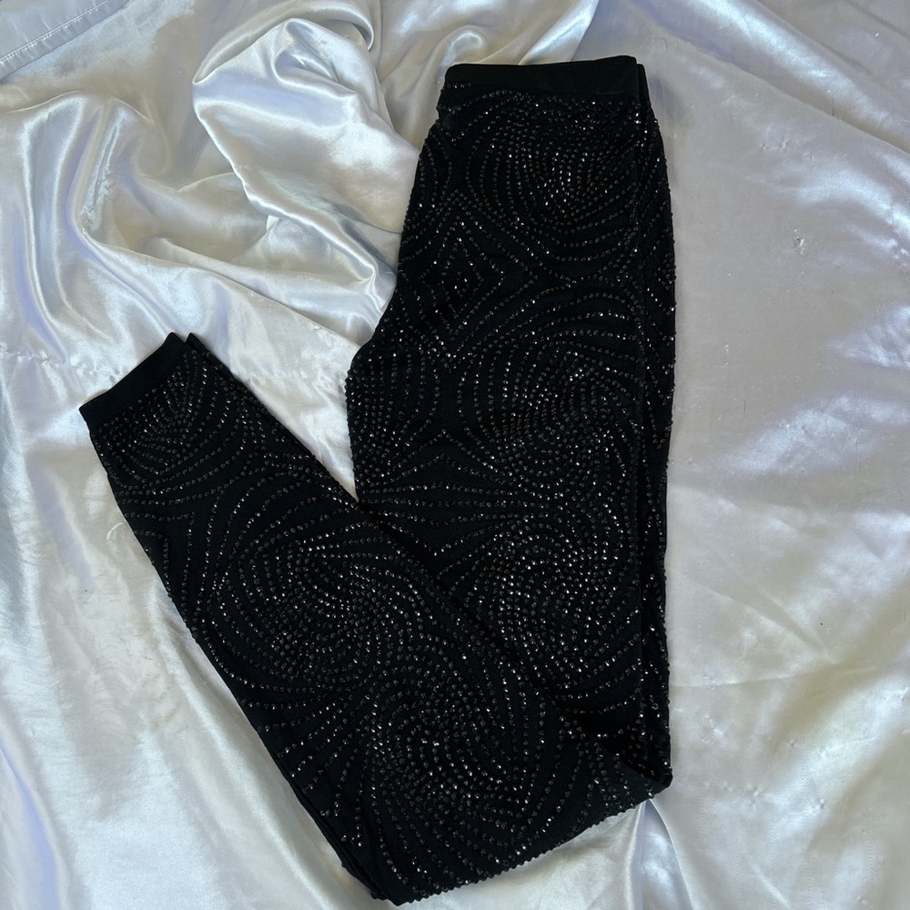 ♡ black rhinestone mesh pants ♡